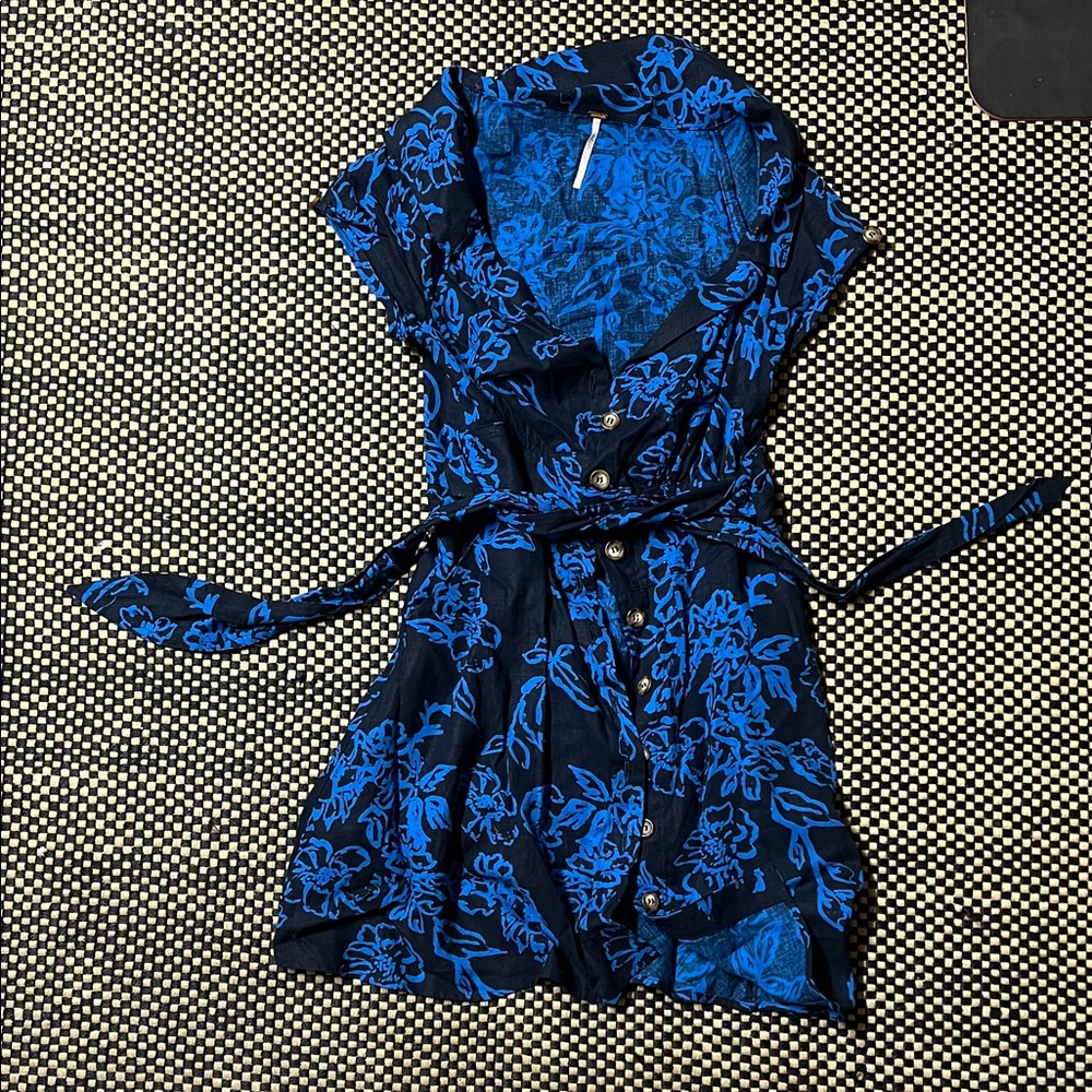 Free People Black and Blue Floral Mini Dress